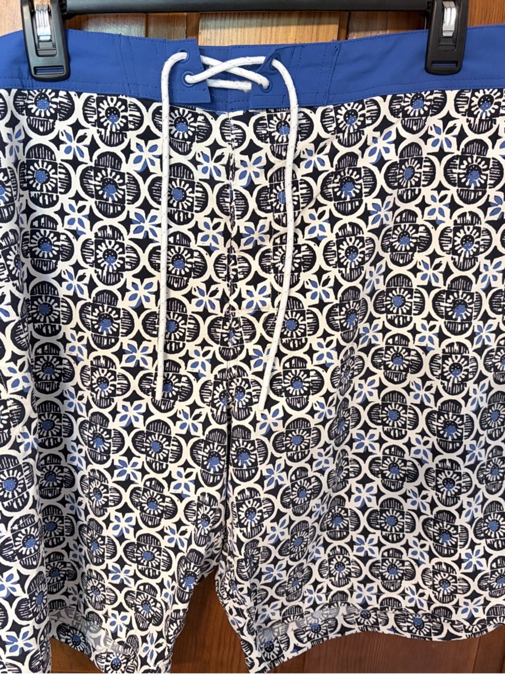 J. Crew Blue, White and Black Floral-Pattern Swim Trunks